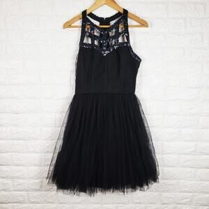Minuet NWT Black Sequin Cage Tulle Dress Size M Rainbow Sparkle Party Cocktail
